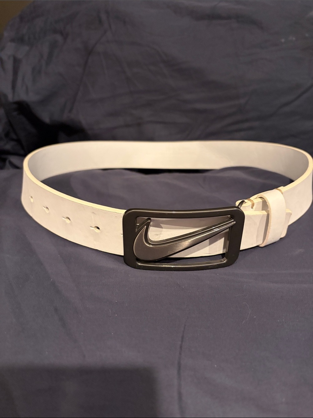 Nike White Belt with Silver Swoosh Buckle